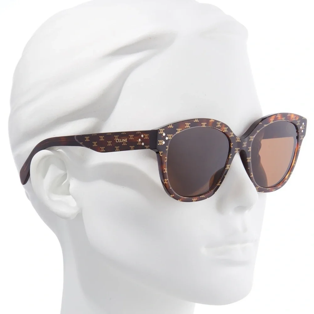 CELINE Square S167 Triomphe Logo Sunglasses in Dark Havana CL40167I - Picture 2 of 4